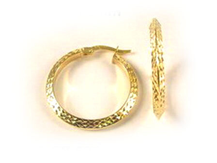 10K Yellow Gold Shimmer Cut Hoop Earrings