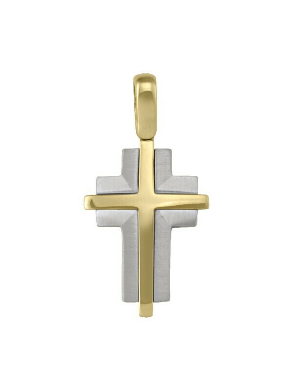 Yellow And White Gold Two Tone Cross 14KT &amp; 18KT