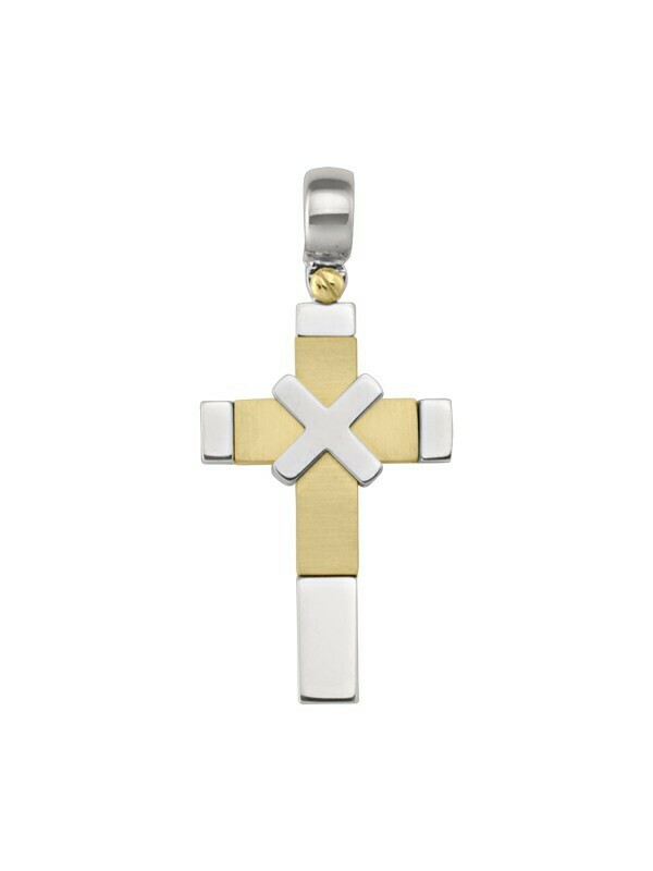 Yellow And White Gold Two Tone Cross 14KT &amp; 18KT