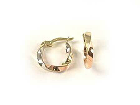 10K Yellow White &amp; Rose Gold Tri Colour Earrings