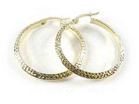10K Yellow Gold Shimmer Cut Hoop Earrings