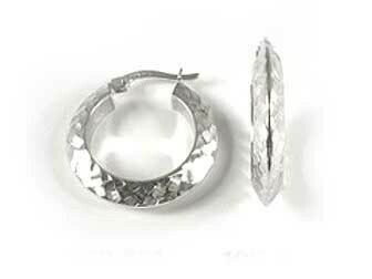 10K White Gold Shimmer Cut Hoop Earrings