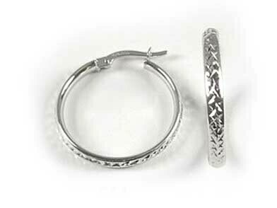 10K White Gold Shimmer Cut Hoop Earrings