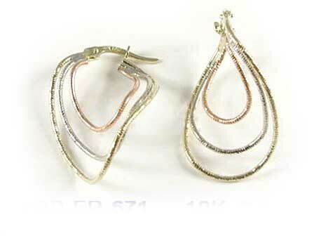 10K Yellow White &amp; Rose Gold Tri Colour Earrings