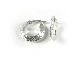 10K White Gold Shimmer Cut Hoop Earrings