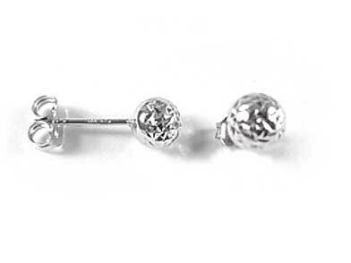 10K White Gold 6MM Shimmer Cut Ball Stud Earrings