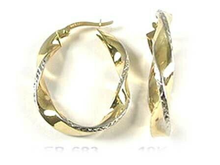 10K Yellow &amp; White Gold Two Tone Twisted Hoop Earrings