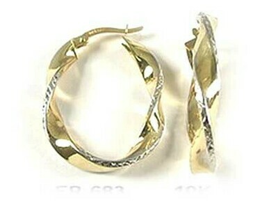 10K Yellow &amp; White Gold Two Tone Twisted Hoop Earrings