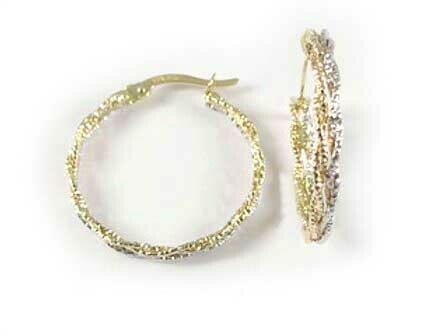 10K Yellow &amp; White Gold Sparkle Two Tone Hoop Earrings