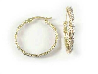 10K Yellow &amp; White Gold Sparkle Two Tone Hoop Earrings