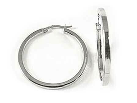 10K White Gold Polished Square Tube Hoop Earrings