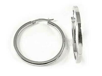 10K White Gold Polished Square Tube Hoop Earrings