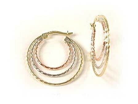 10K Yellow White &amp; Rose Gold Tri Colour Earrings