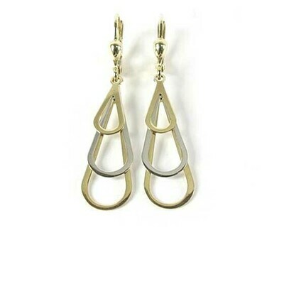 10K Yellow &amp; White Gold Two Tone Fancy Dangle Earrings