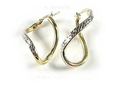 10K Yellow &amp; White Two Tone Off Set Hoop Earrings