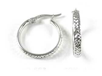 10K White Gold Shimmer Cut Hoop Earrings