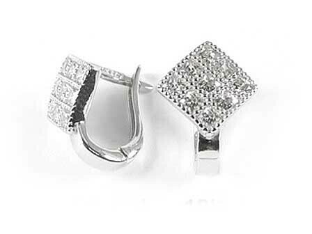 10K White Gold Square Mill Round Cubic Earrings 10K White Gold Square Mill Round Cubic Earrings