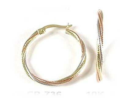 10K Yellow White &amp; Rose Gold Tri Colour Earrings