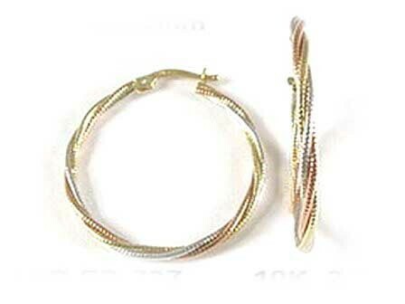 10K Yellow White &amp; Rose Gold Tri Colour Earrings