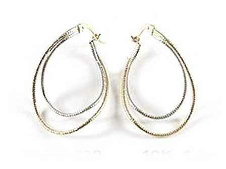 10K Yellow &amp; White Gold Hammered Finish Two Tone Hoop Earrings