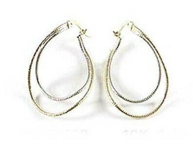 10K Yellow &amp; White Gold Hammered Finish Two Tone Hoop Earrings