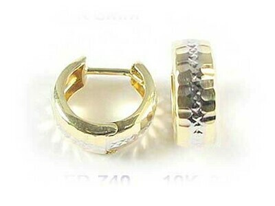 10K Yellow &amp; White Gold Hammered Finish Huggy Earrings