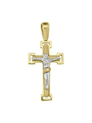 Yellow And White Gold Two Tone Crucifix 14KT &amp; 18KT