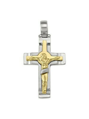 Yellow And White Gold Two Tone Crucifix 14KT & 18KT Yellow And White Gold Two Tone Crucifix 14KT & 18KT