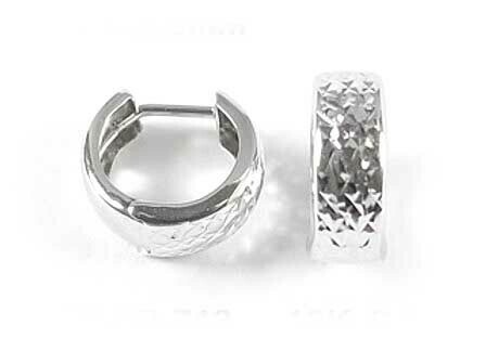 10K White Gold Shimmer Cut Huggy Earrings