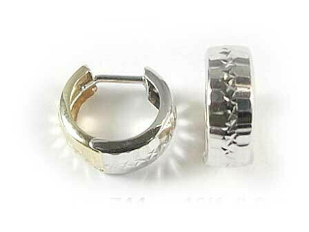 10K Yellow &amp; White Gold Two Tone Huggy Earrings