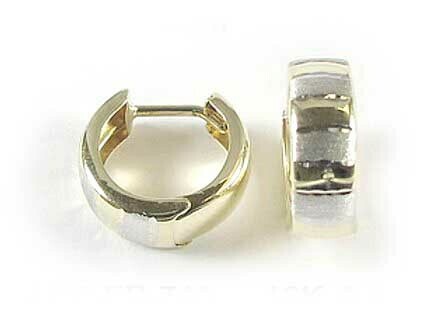 10K Yellow &amp; White Gold Two Tone Huggy Earrings