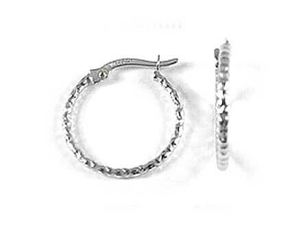 10K White Gold Shimmer Cut Hoop Earrings