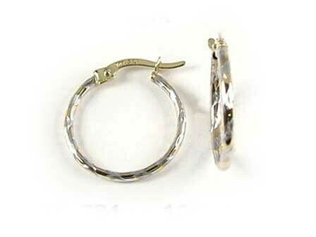 10K Yellow &amp; White Gold Two Tone Hoop Earrings