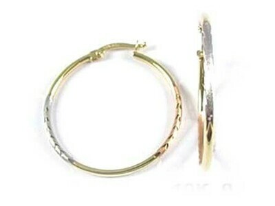10K Yellow White &amp; Rose Gold Tri Colour Hoop Earrings