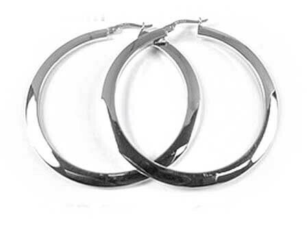 10K White Gold Knife Edge Polished Hoop Earrings