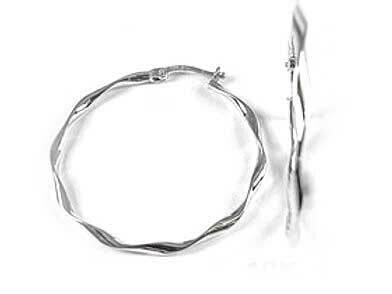 10K White Gold Twisted Hoop Earrings