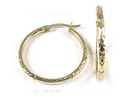 10K Yellow Gold Shimmer Cut Hoop Earrings