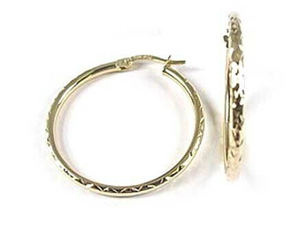 10K Yellow Gold Shimmer Cut Hoop Earrings