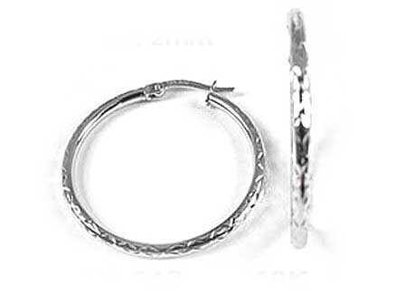 10K White Gold Shimmer Cut Hoop Earrings