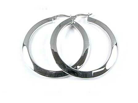 10K White Gold Knife Edge Polished Hoop Earrings