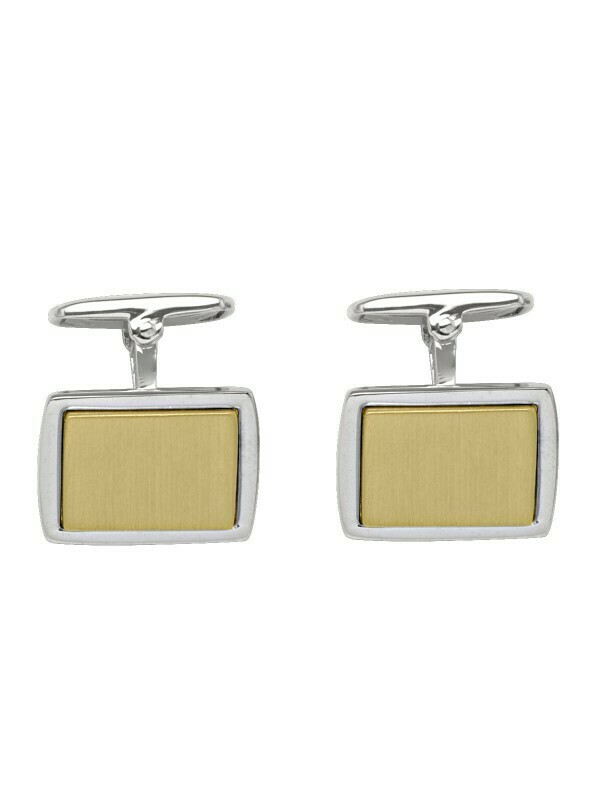 White &amp; Yellow Gold Two Tone Fancy Rectangular Cufflinks 14KT