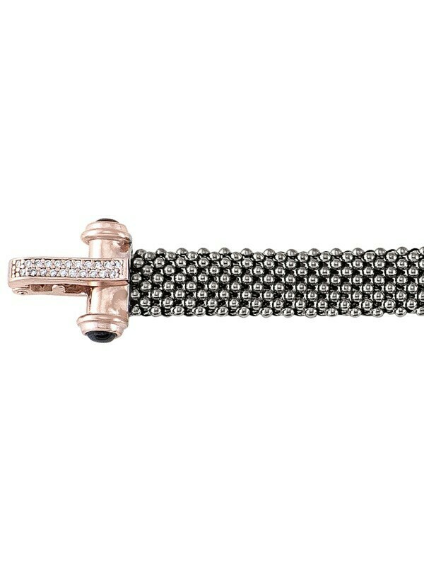 Sterling Silver Black Rhodium &amp; Pink Gold Plated Mesh Fancy C.Z. Braclet