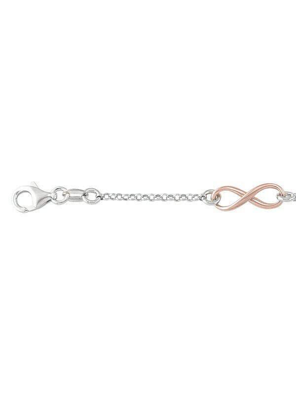 Sterling Silver Pink &amp; Rhodium Plated Infinity Station Bracelet