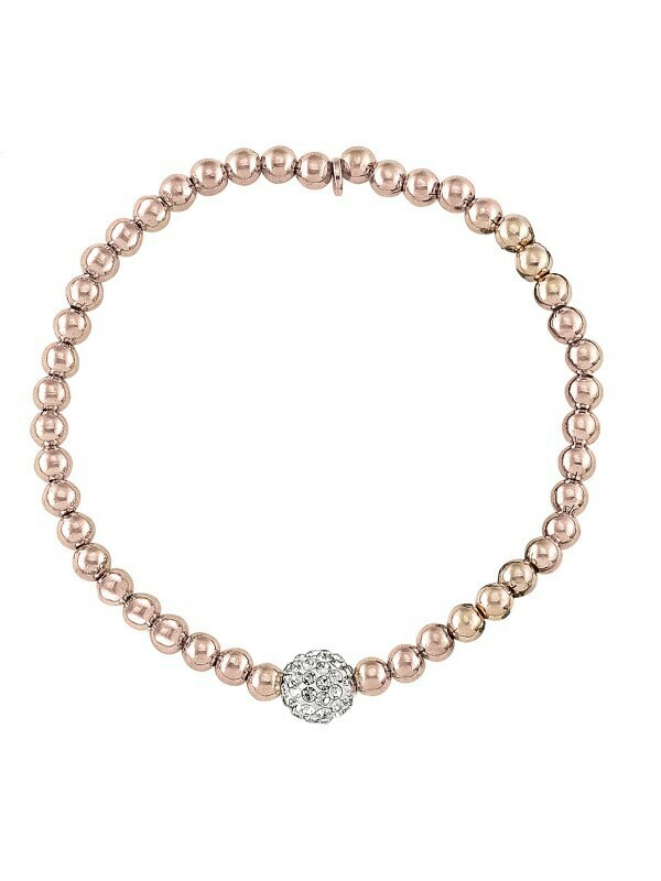 Sterling Silver Pink Gold Palted Ball Bracelet With CZ Ball