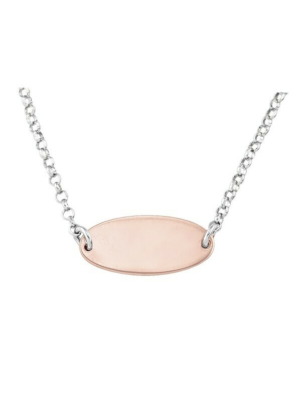 Sterling Silver Pink &amp; Rhodium Finish Oval Plate Bar Bracelet