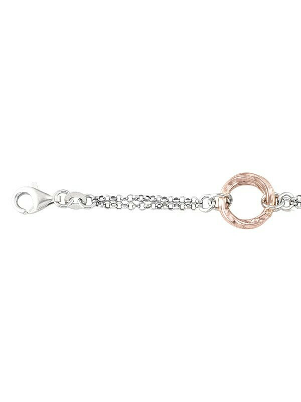 Sterling Silver Pink &amp; Rhodium Plated Circle Bracelet