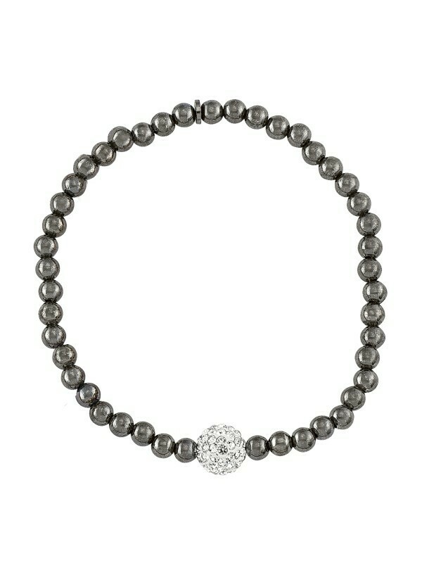 Sterling Silver Black Rhodium Palted Ball Bracelet With Cz Ball