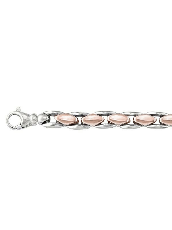 Sterling Silver Pink Gold Plated And Rhodium Finish Fancy Bracelet