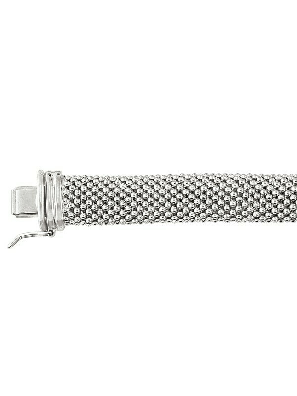 Sterling Silver Rhodium Finish Mesh Link Bracelet
