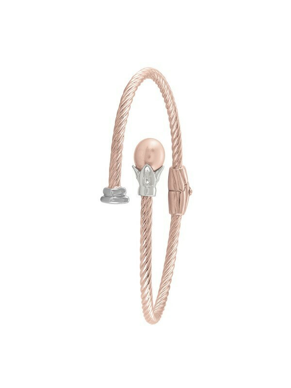 Sterling Silver Pink Gold Plated And Pearl Fancy Bangle
